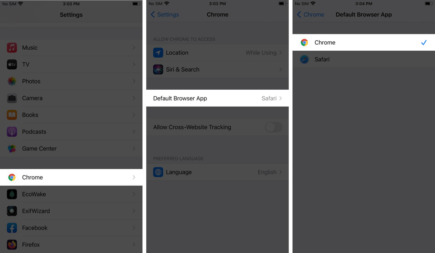 open settings tap on chrome then tap on default browser app and select chrome on iphone