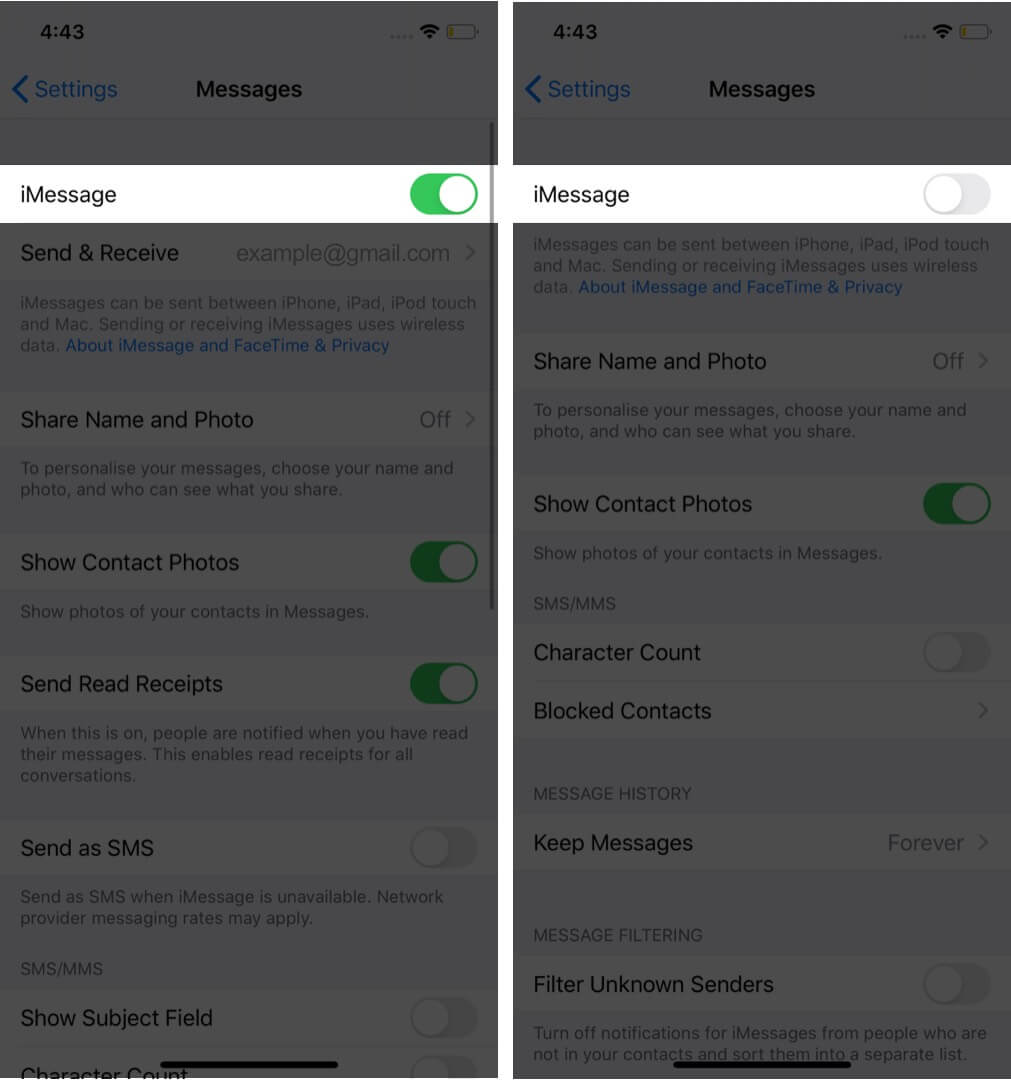 turn off imessage on iphone