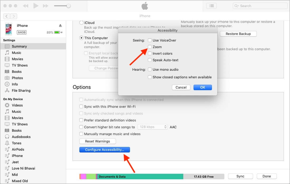 Use iTunes or Finder to turn off Zoom