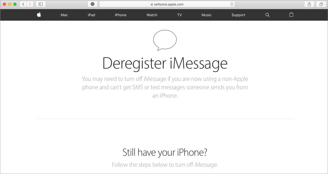 visit deregister imessage website on computer