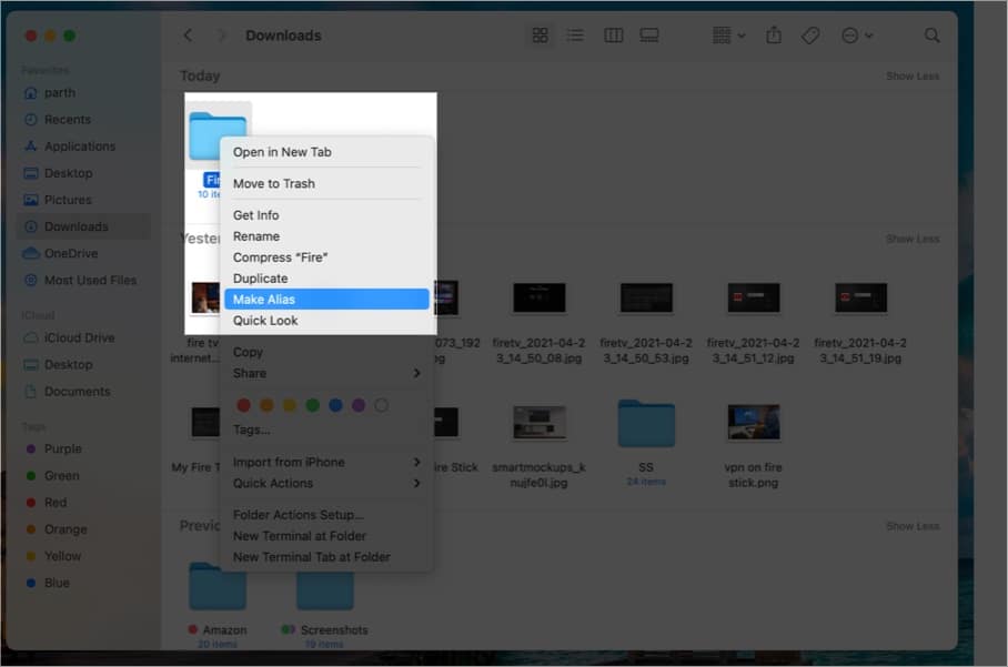 Make an Alias of folder on Mac