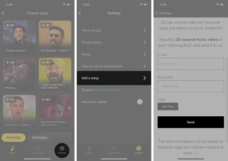 Request avatarify to add your song