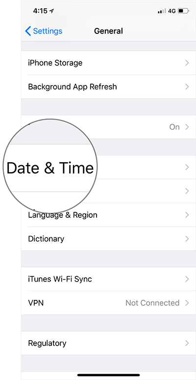 Tap on Date & Time in iPhone Settings