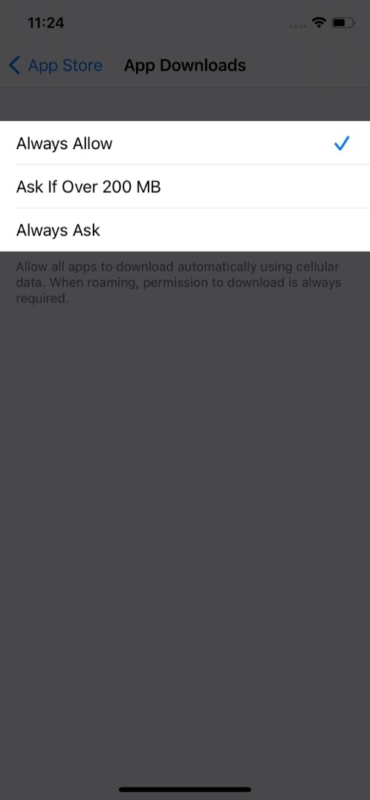 Three options shown in App downloads on iPhone