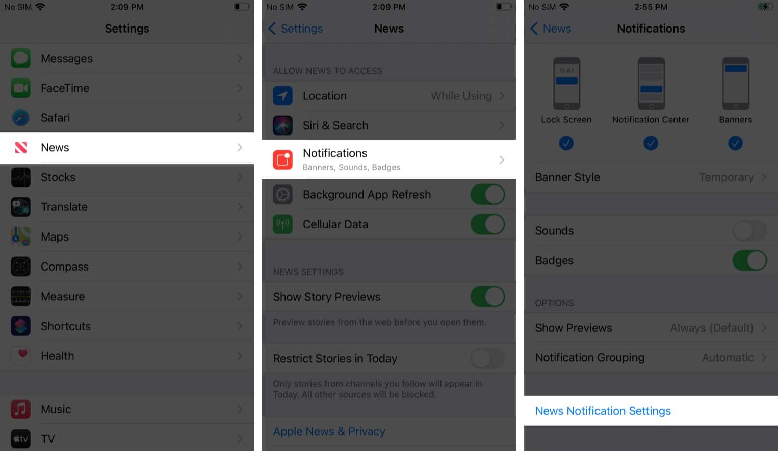 Turn of off Apple News Notifications from iPhone Settings