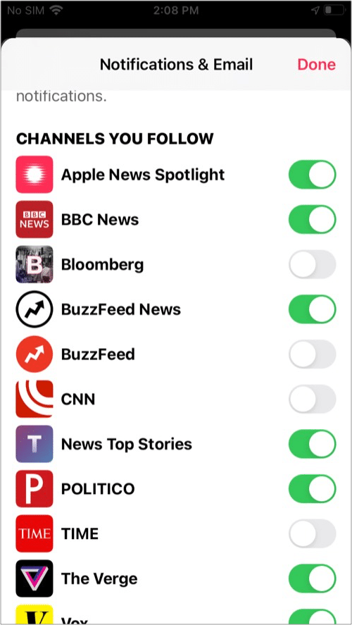 Turn off Apple News notifications for specific chanel from News app