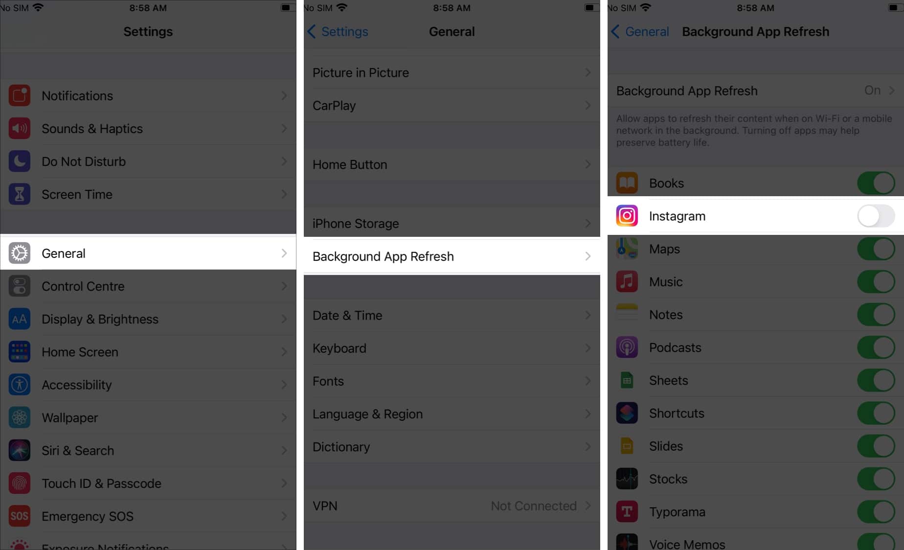 Turn off Background App Refresh for Instagram