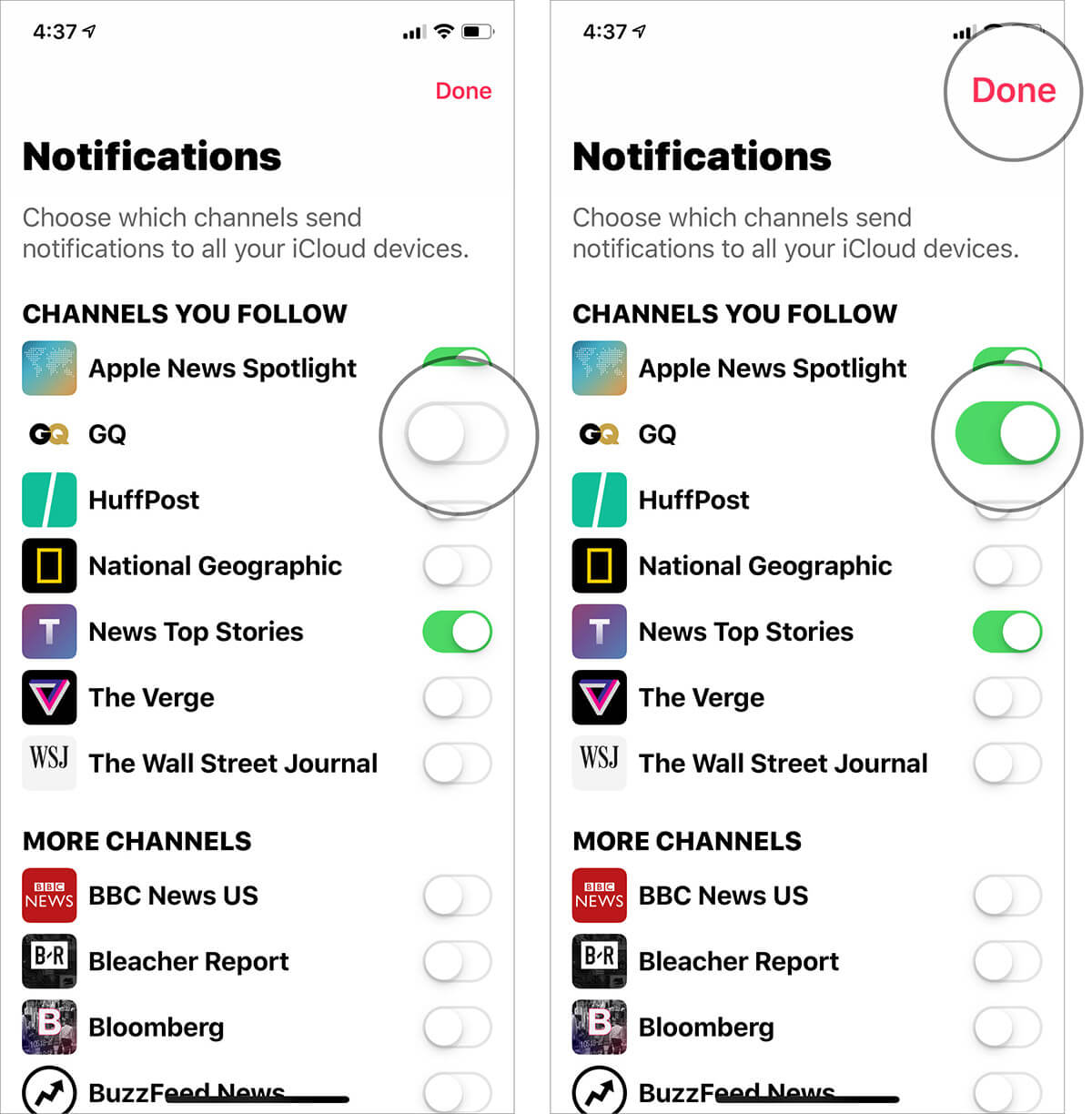 Turn off or on apple news notifications for particular channel on iphone and ipad