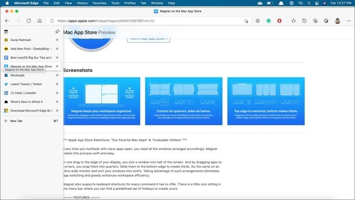 Vertical tabs in Microsoft Edge on Mac
