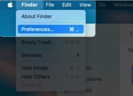 Klicken Sie auf Finder, Einstellungen auf dem Mac