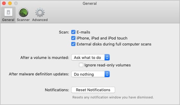 Enable scanning for iPhone iPad in VirusBarrier Preferences