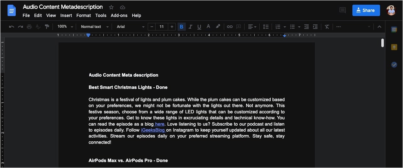 Google Docs Dark Mode in Chrome on Mac or PC
