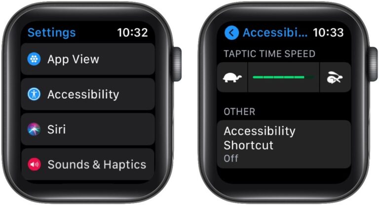 In Apple Watch Accessibility Settings change Taptic Time Speed