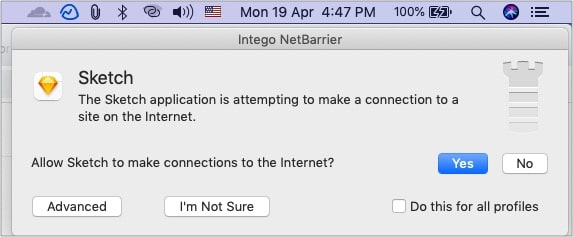 NetBarrier requesting to permit an app to make connection or not