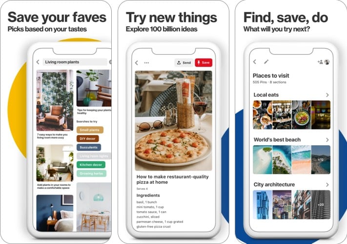 Pinterest social media app screenshot Pinterest social media app screenshot