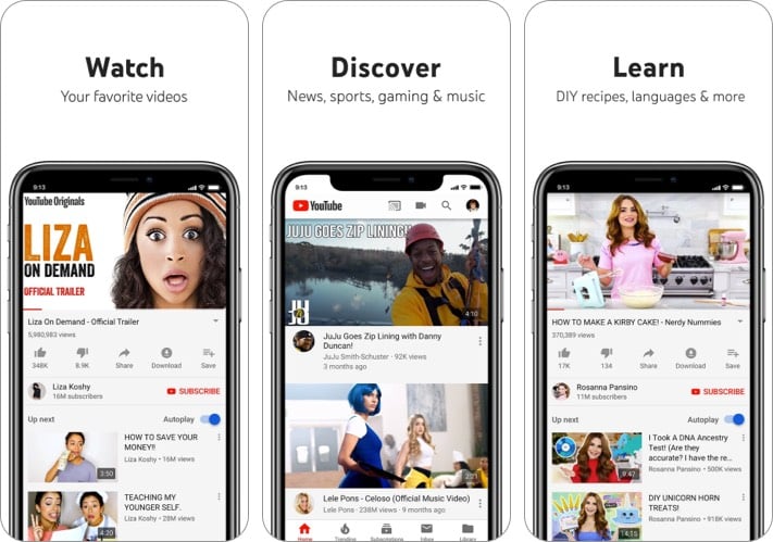 Youtube social media app screenshot