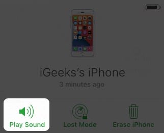 Выберите «Воспроизвести звук» в приложении «Найти iPhone».