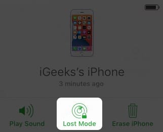 Click Lost Mode for your lost iPhone
