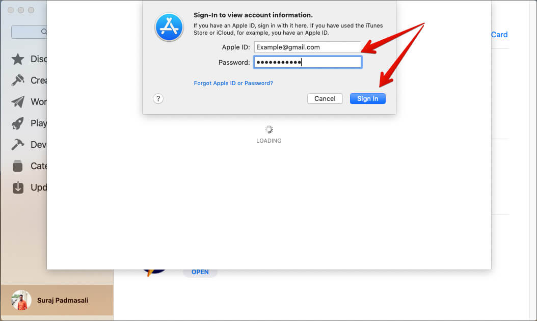 Enter your Apple ID Password to Sign in to Mac App Store