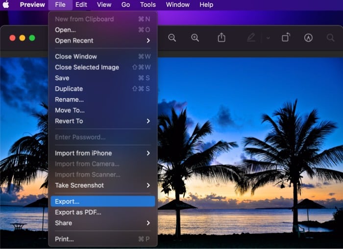 Open WebP image using Preview and click File then Export on Mac