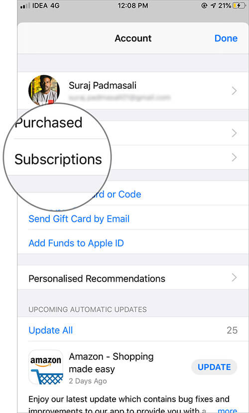 Select Subscriptions in iOS App Store