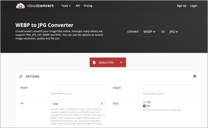 Use cloudconvert to save JPG image