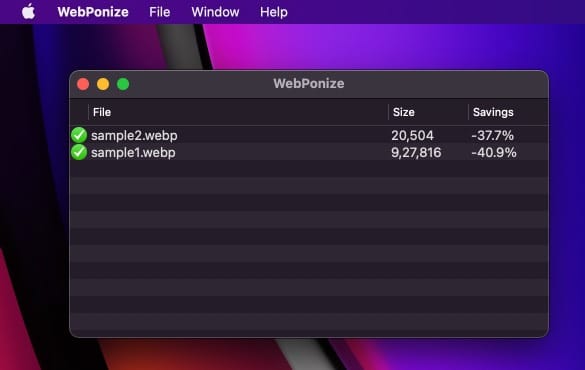 Приложение Webponize для Mac для пакетного преобразования изображений WebP