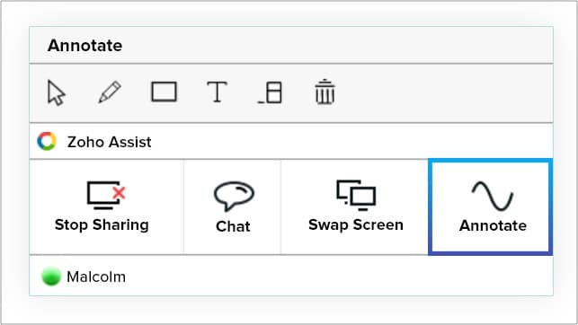 Annotation tools while screen sharing in Zoho Assist