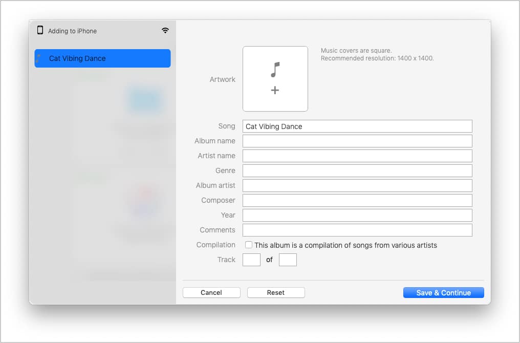 Audio file with no metadata in WALTR PRO