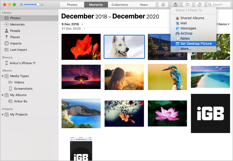 Ändern Sie das Mac-Hintergrundbild mit der Fotos-App