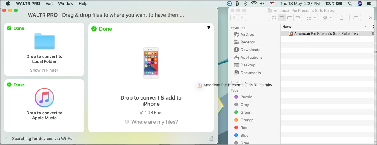 Drag file to WALTR PRO Mac app