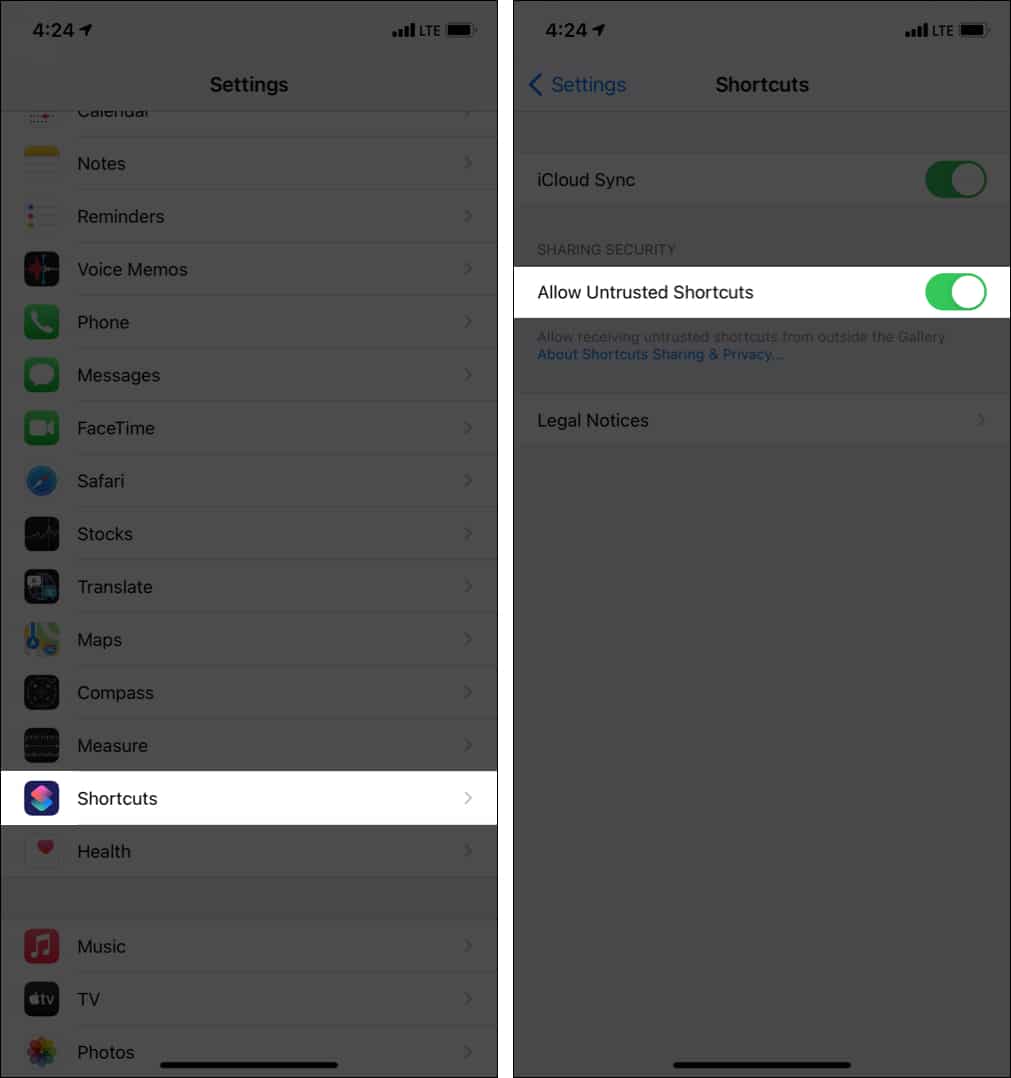 How to allow untrusted shortcuts on iPhone and iPad from Settings app