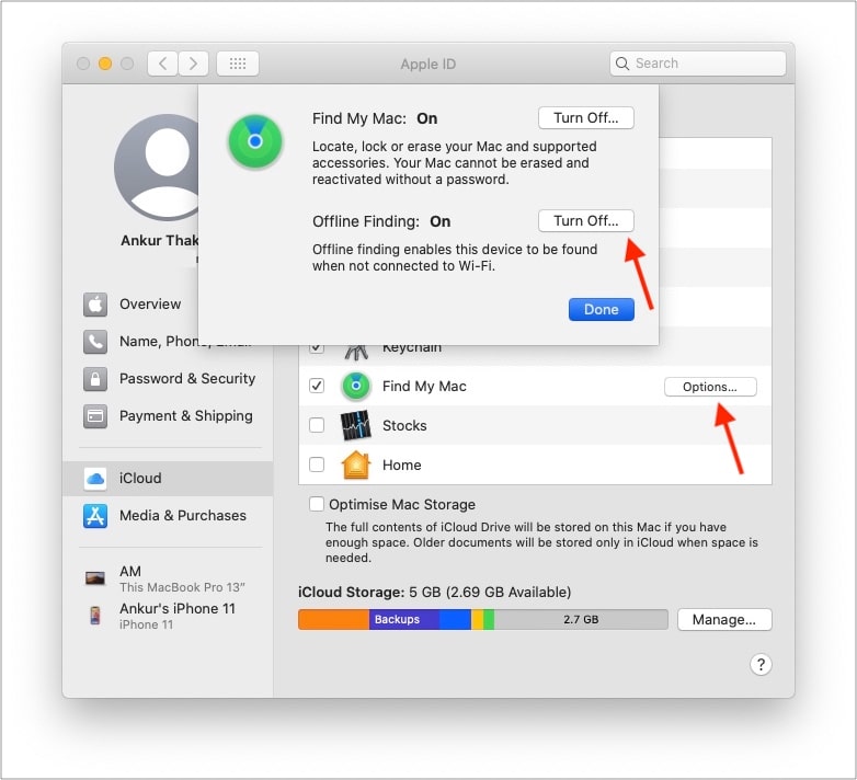 How to turn off Apple's Find My network on Mac