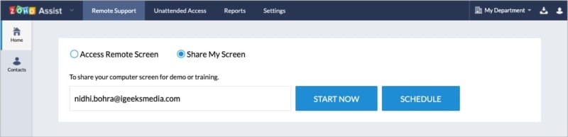 Remote screen sharing in Zoho Assist