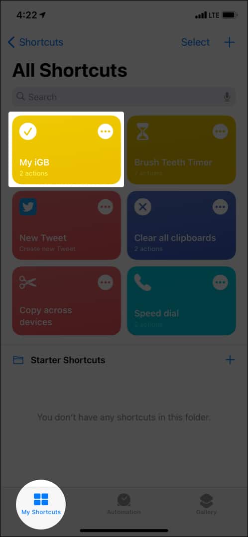 Run a shortcut from Shortcuts app