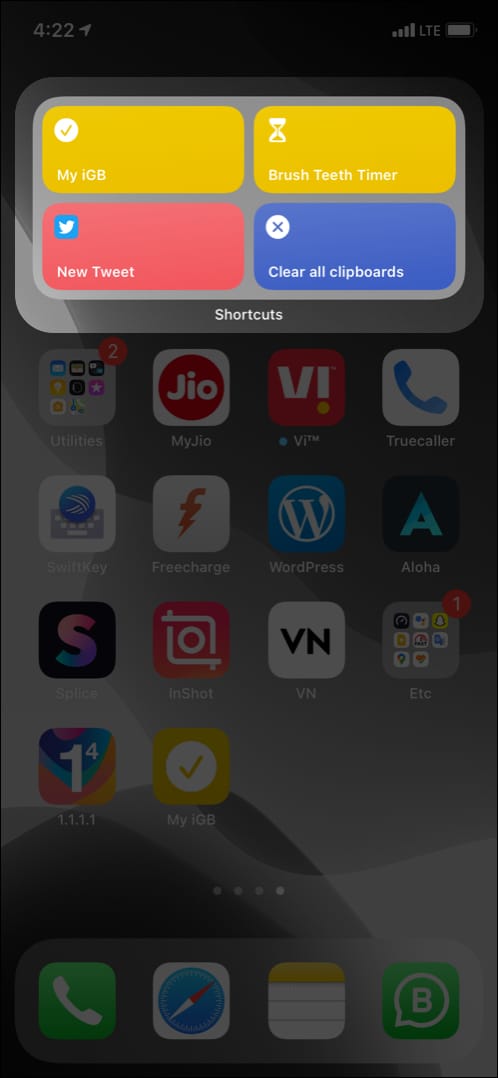 Run a shortcut from Widgets