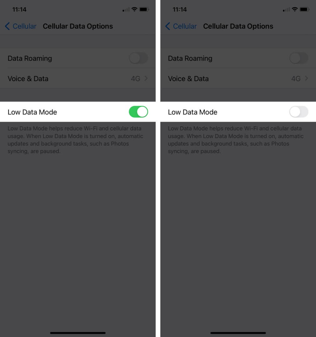 turn off low data mode for cellular data on iphone