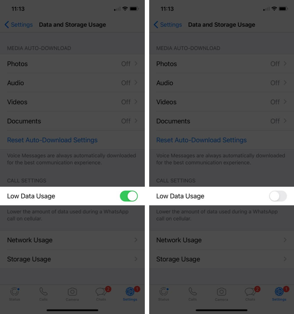 turn off whatsapp low data usage