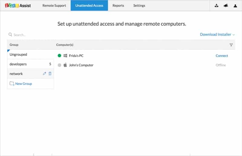 Zoho Assist unattended remote access feature