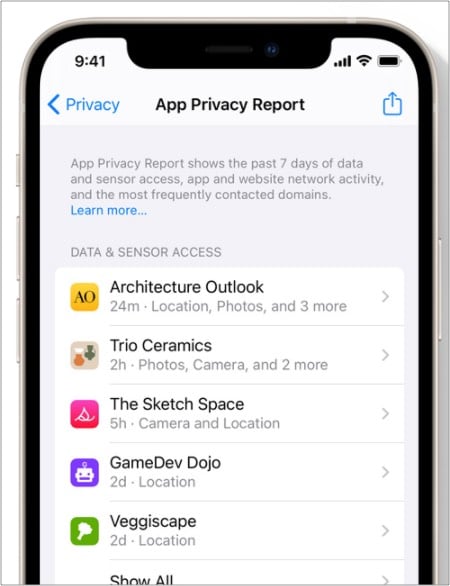 App Privacy Report in iOS 15