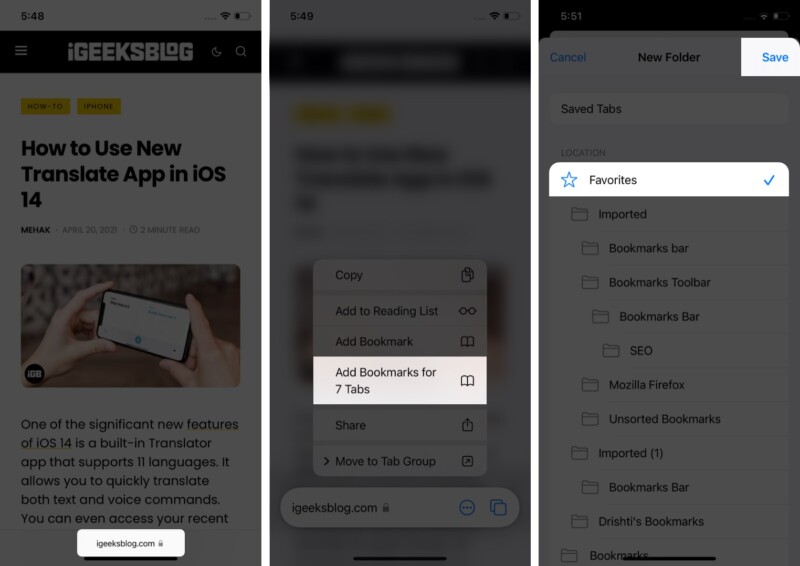 Bookmark a group of Safari tabs in iOS 15:iPadOS 15