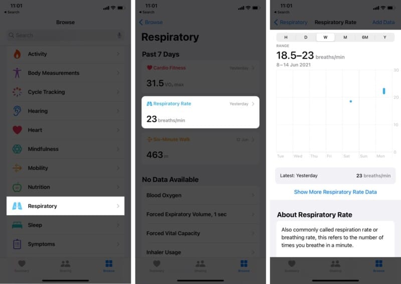 Check your respiratory rate on iPhone
