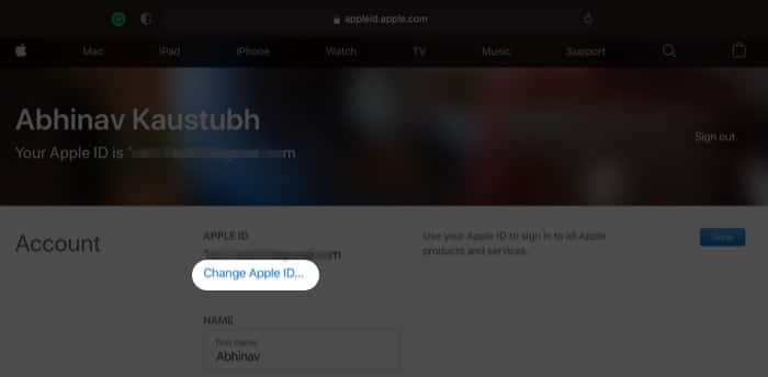 Click change email ID on Mac