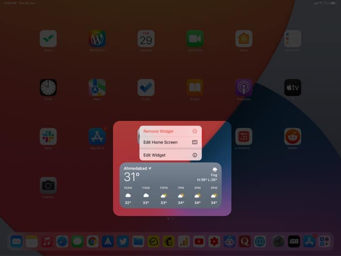 Edit Widget on iPad home screen