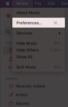 Go to the Preferences from Apple Music on Mac