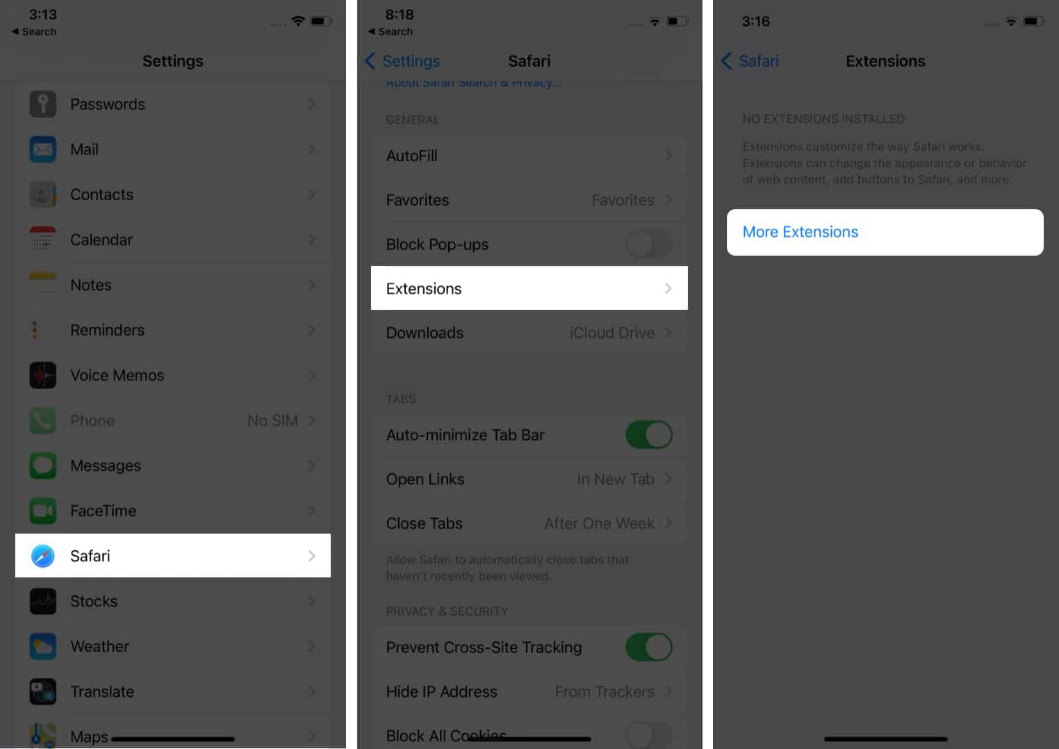 Установите расширения Safari на iPhone под управлением iOS 15