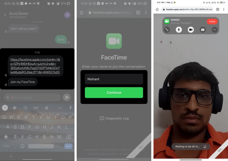 Join FaceTime call from an Android or Windows device