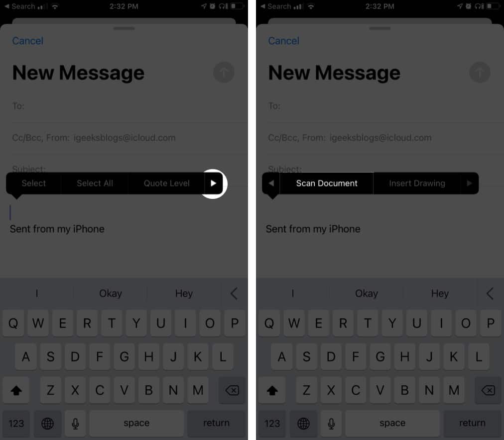 Mail App to send scanned document on iPhone