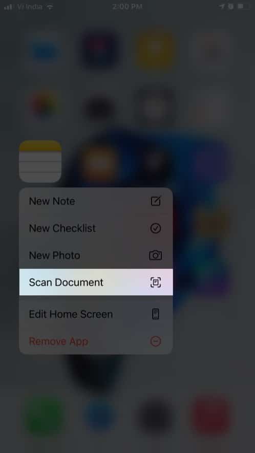 Quicker scan in Notes on iPhone