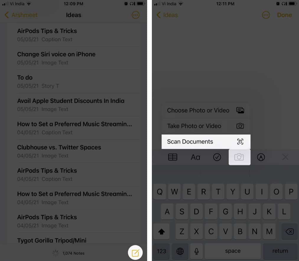Scan a document in Notes on iPhone